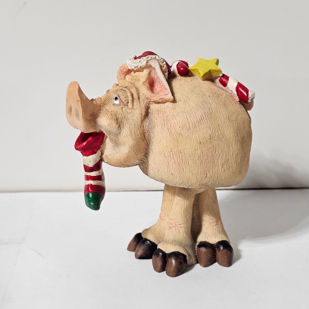 Douglas Little Piggies Christmas Pig Bobblehead Figurine Santa Hat Stocking 5"